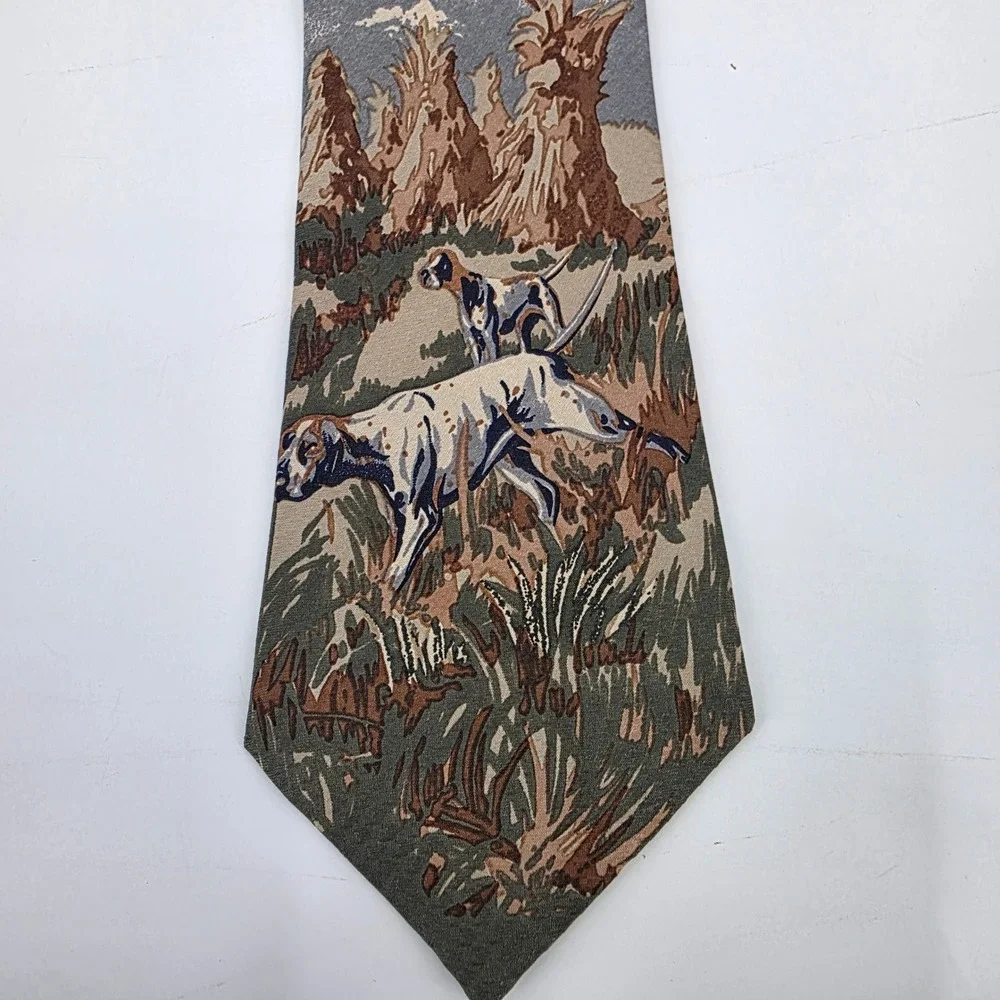 A ROGERS HUNTING DOG TIE MENS CLASSIC NECK OUTDOORS SPORTING VINTAGE 90S NWOT